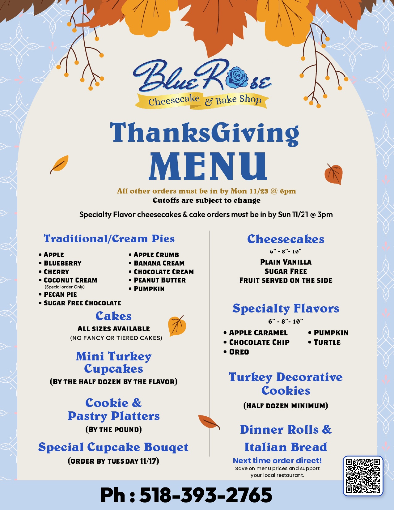 Blue Rose Thanksgiving Menu 2026